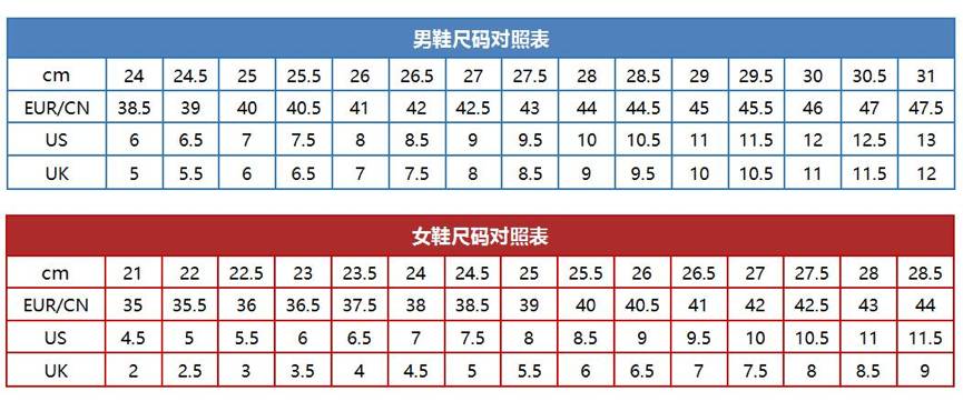 中国尺码鞋子对照表图片