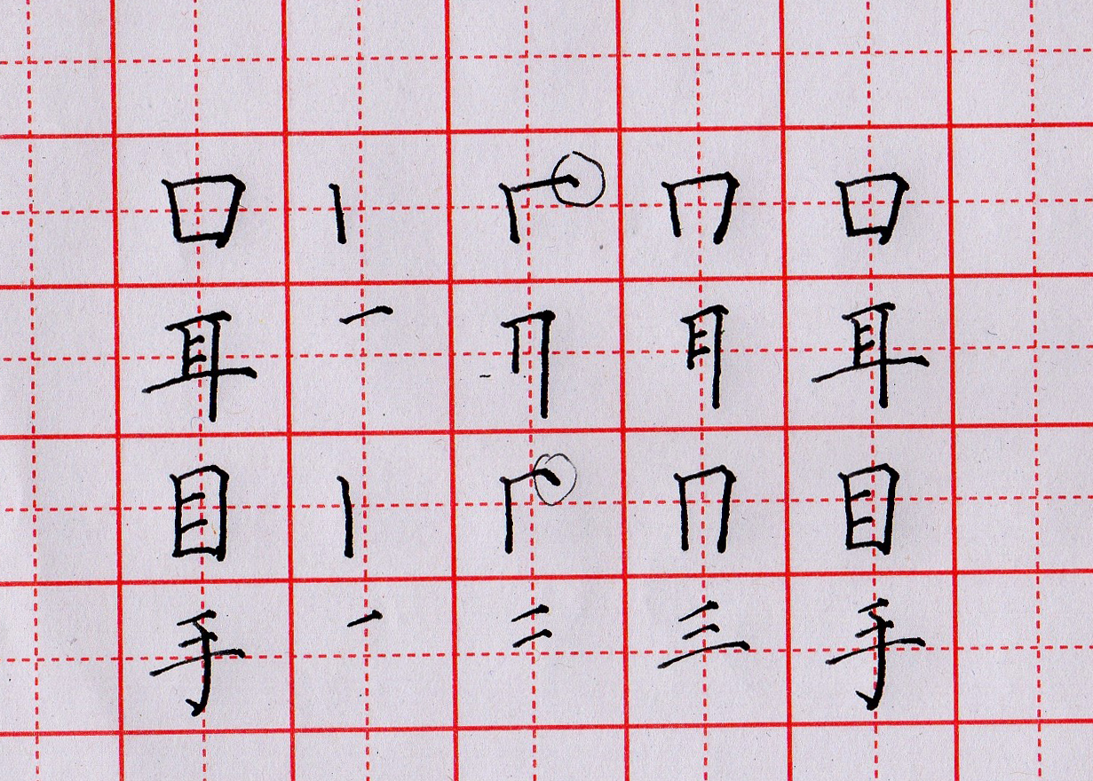 上图不是笔画笔顺,表要点而已【口】竖往右斜,横折往左收,形成上宽下