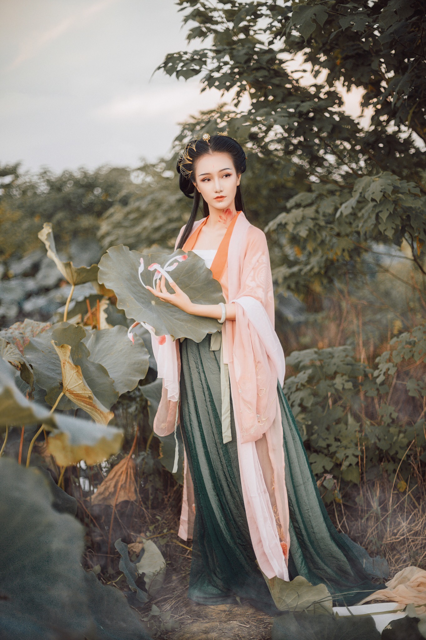 汉服 荷叶罗裙一色裁,芙蓉向脸两边开