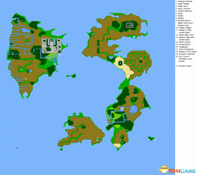 最终幻想3全地图坐标一览 FF3全世界地名中英对照表