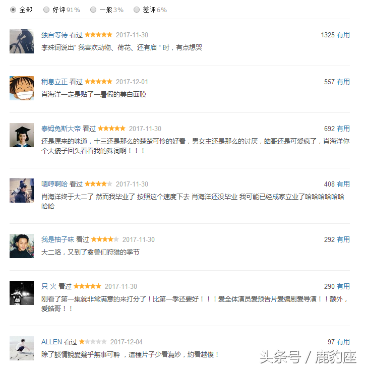 2017年豆瓣评分最高的十部网剧 第一名演技炸裂实至名归