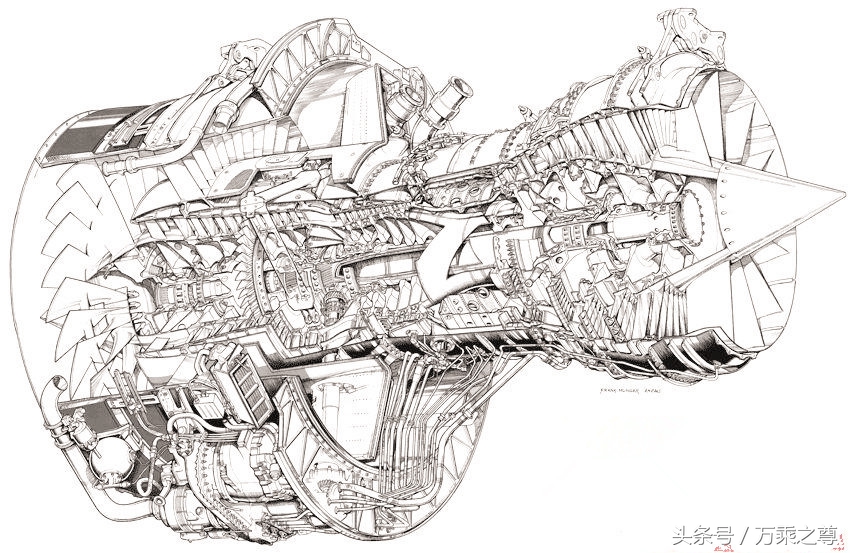 高清民航客机发动机剖面构造图，看着很容易造嘛