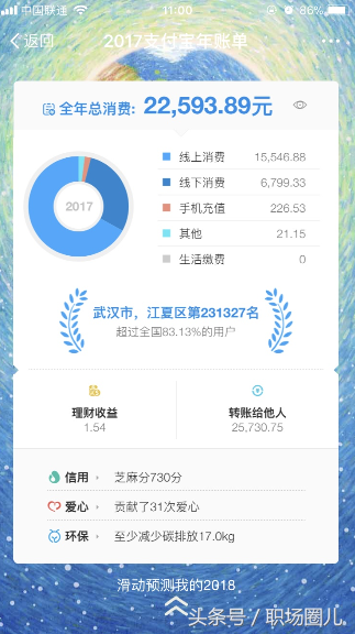 职场显微镜：支付宝发布2017全民账单，这一年你花了多少？