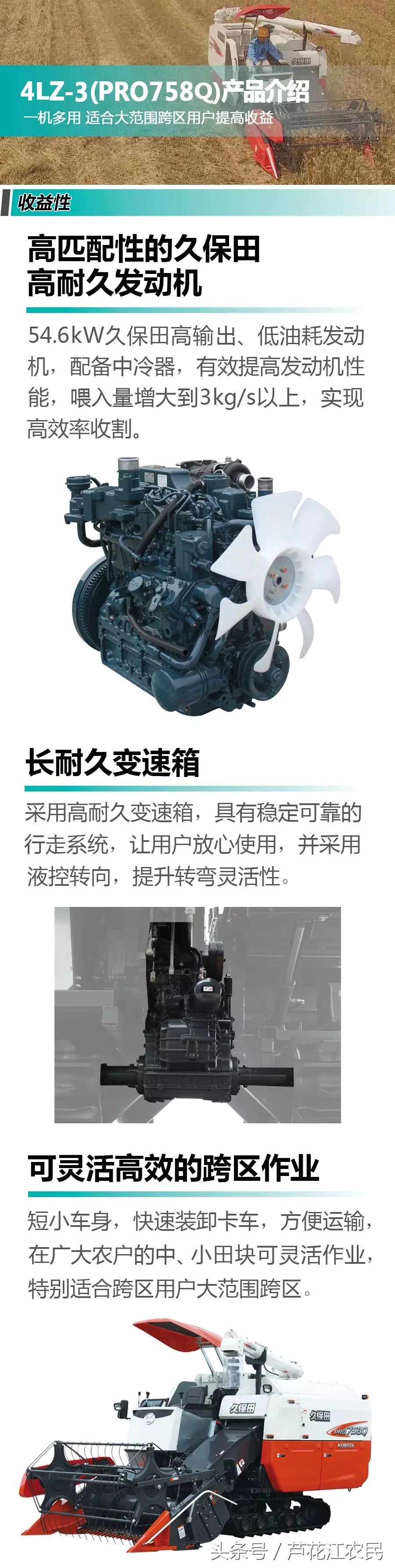 久保田履帶聯(lián)合收割機4LZ3（PRO758Q）特點與參數(shù)，你會選擇它嗎
