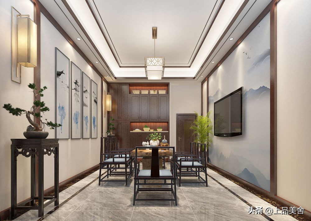 310平米新中式风格，全屋用“中国红”做主色调，文化感很强