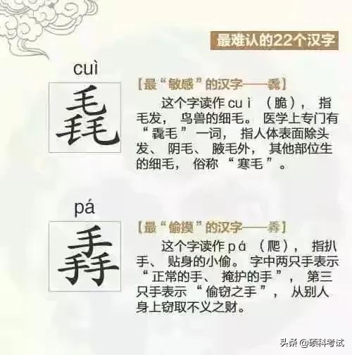 50个超级复杂的汉字(最难认汉字、生僻字和常说又不会写的汉字大全，收藏涨知识)