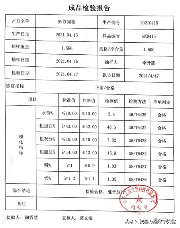 妙修猫粮分析，国产真低脂，碾压某些进口低脂粮