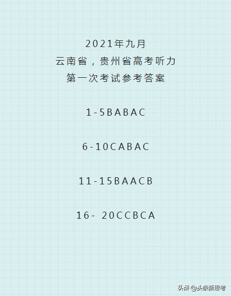2021年9月云南、贵州高考英语听力参考答案（2022届）