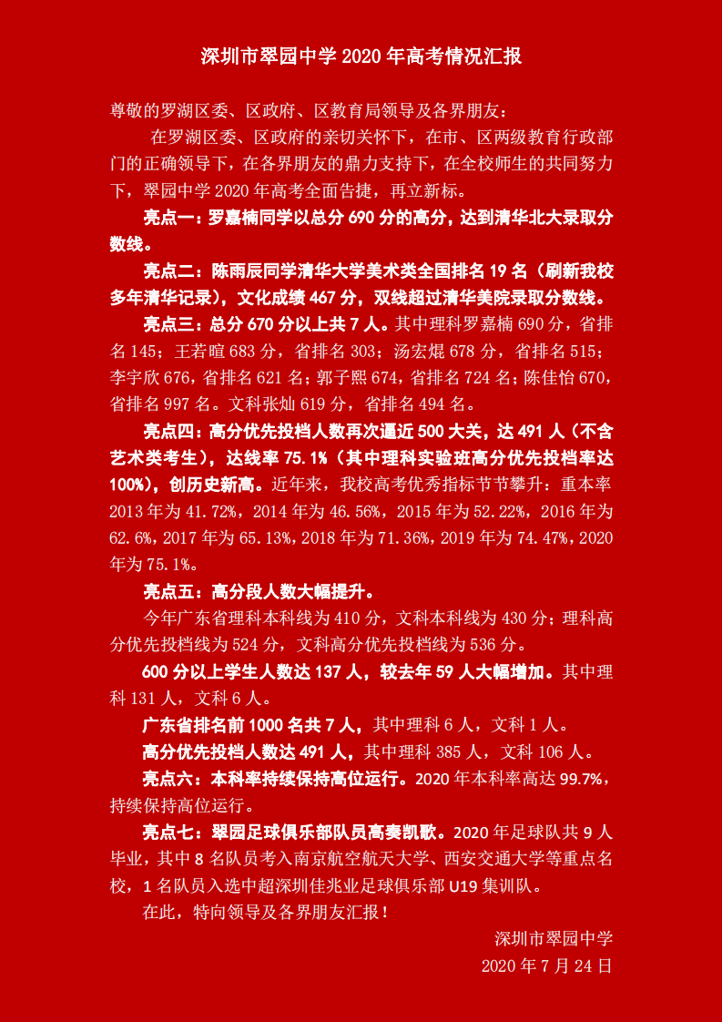 深圳高考喜报！深圳中学9人裸分上清华、北大线，高优率98.7%