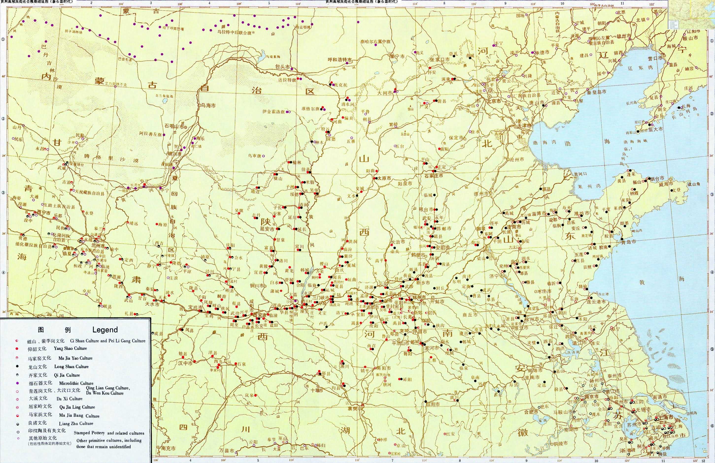 原始社會是人類文明的起源時期,從這張原始社會人類遺址地圖看,全國