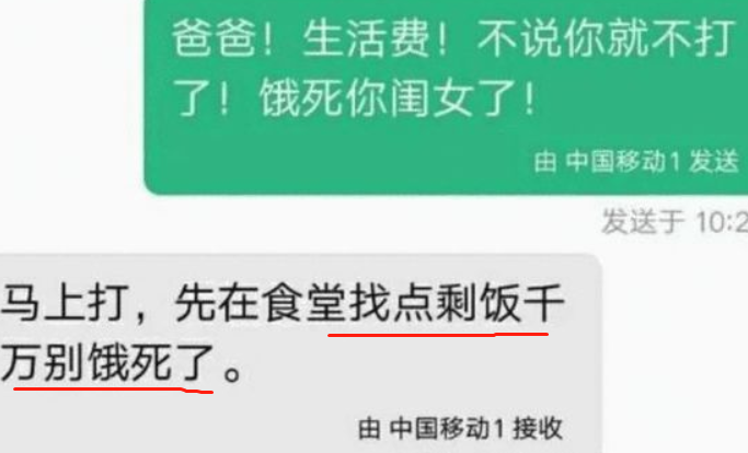 大学生找爸爸要生活费火了，聊天内容逗笑网友，网友：小棉袄漏风