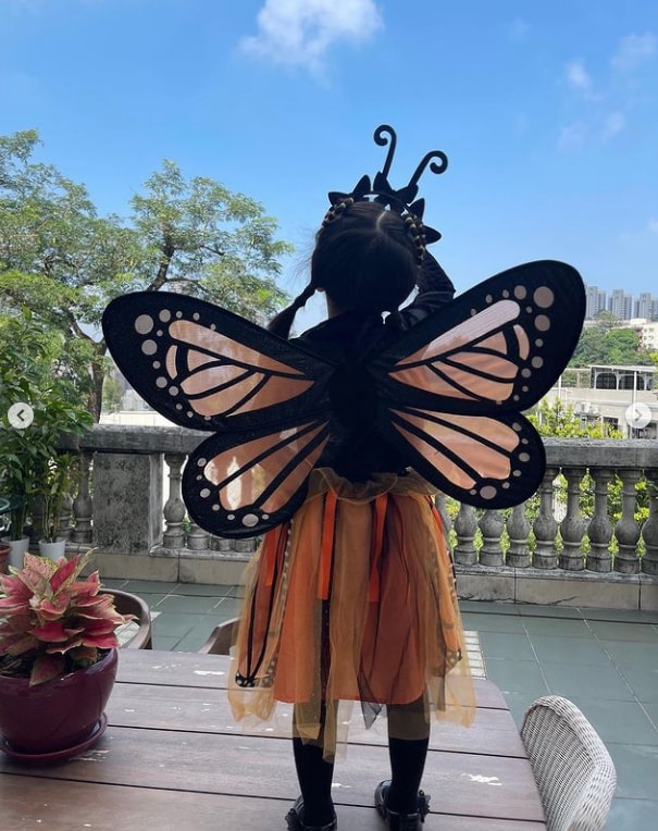 方媛晒一家四口过万圣节，郭富城点赞互动秀恩爱，俩女儿扮相可爱