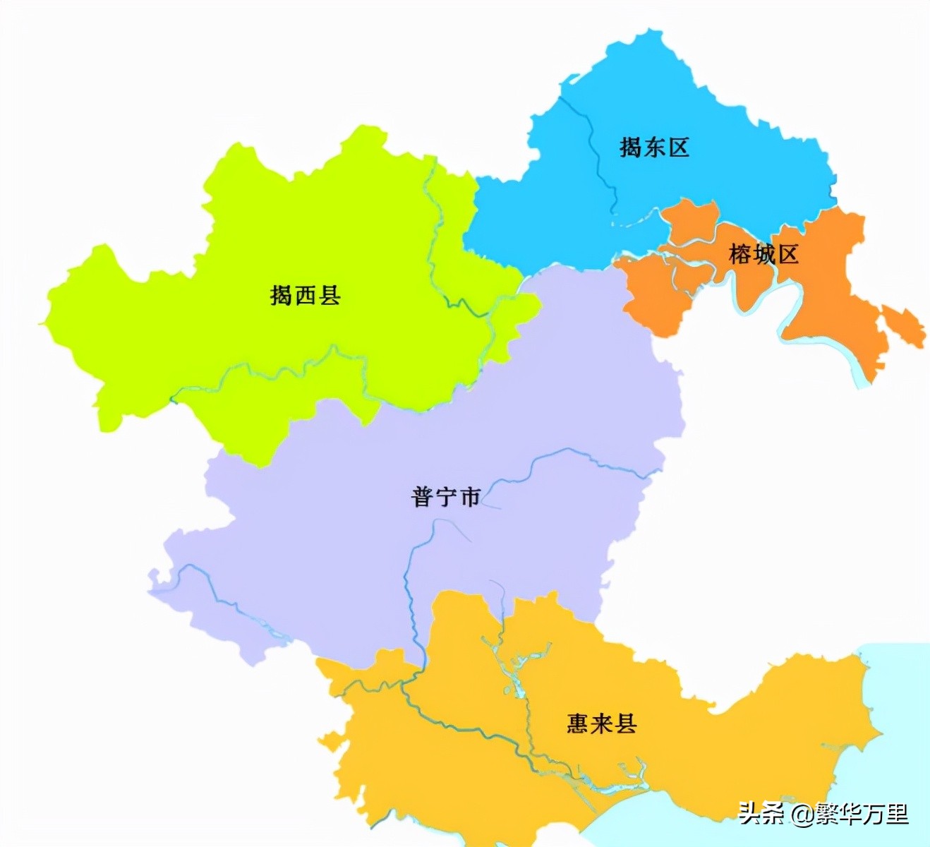 汕頭專區下轄了汕頭縣級市,潮安縣,潮陽縣,揭陽縣,饒平縣,惠來縣,大埔