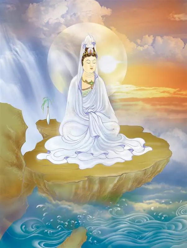 龙头观音乘龙显圣于祥云中,佑:吉祥平安.