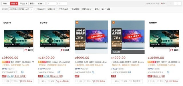 OLED电视销量排行Top5价格：落差高达22000元，为什么？