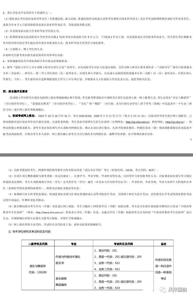 权威丨武汉音乐学院2020年硕士研究生招生简章