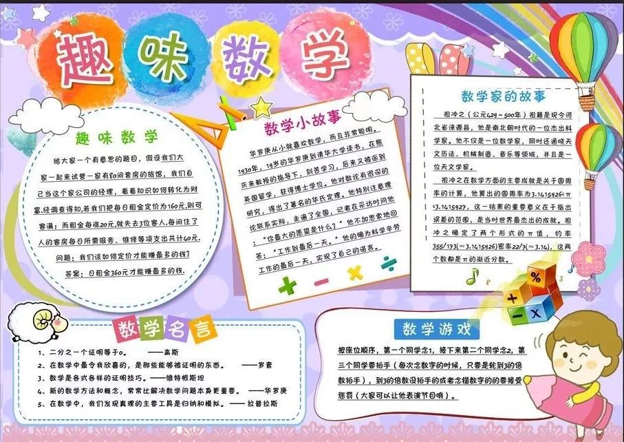 小学数学手抄报，给孩子收藏起来