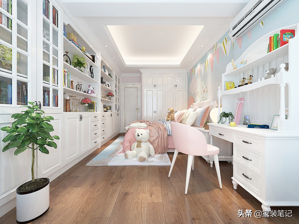 经典的对称式美式风格，白色系做主色调，全屋“一尘不染”很惊艳