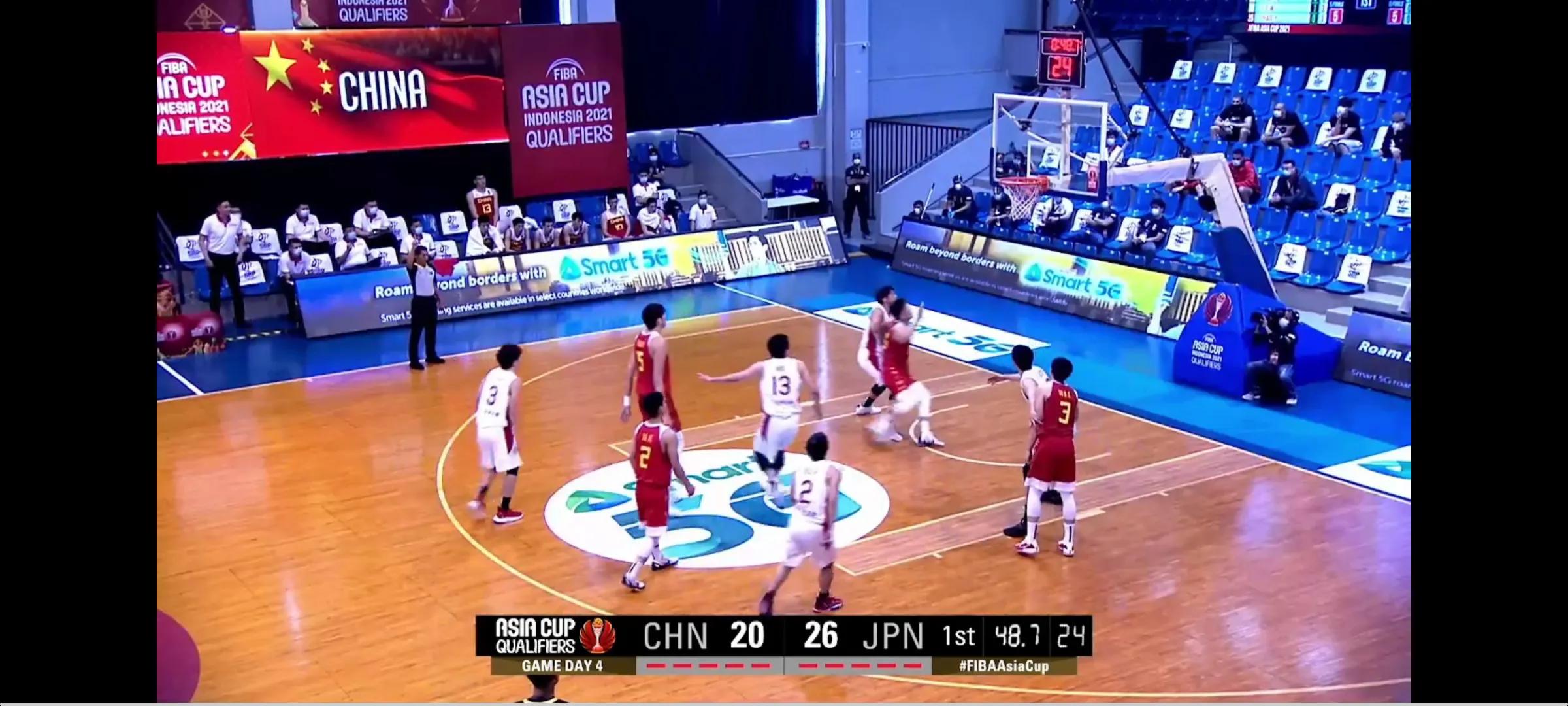 正在直播：中国男篮vs日本男篮半场结束 41:45