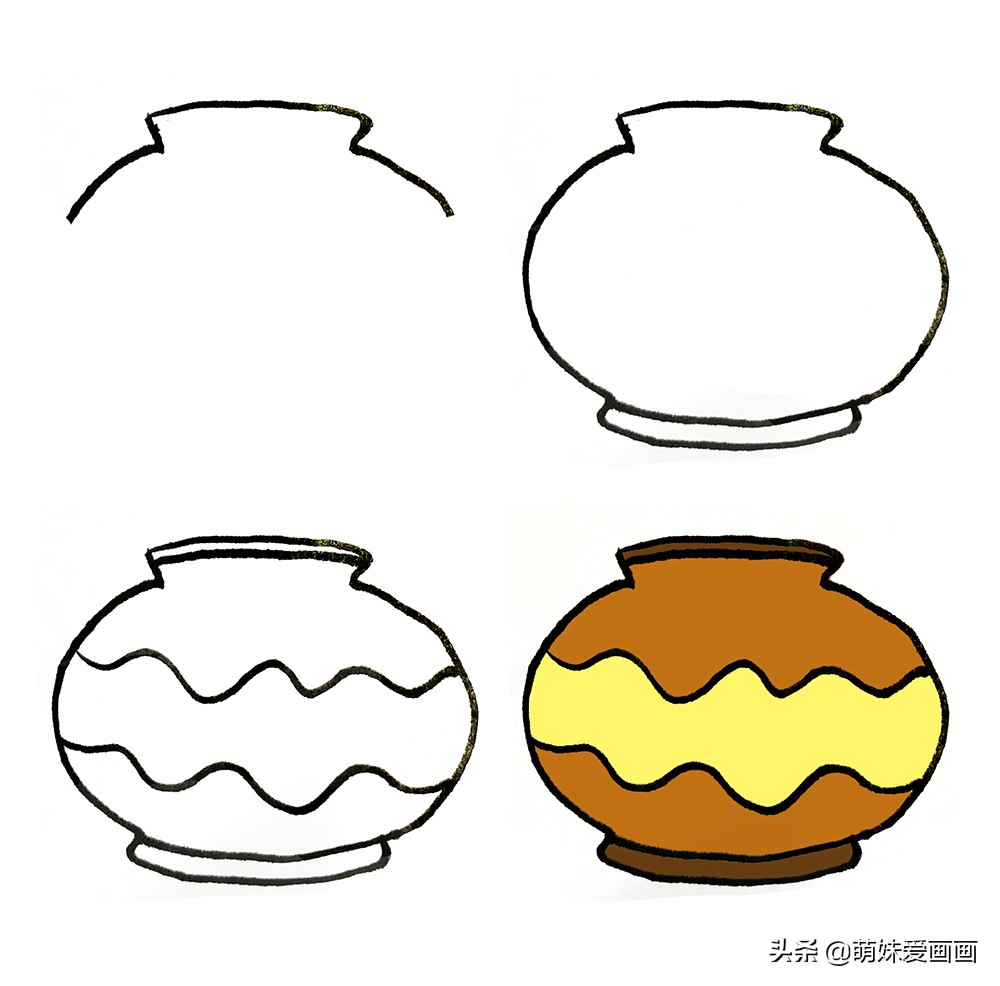 漂亮的花瓶简笔画大全|不同造型和纹样的花瓶,小朋友一学就会