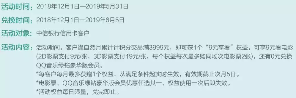 【信用卡权益篇八】2019信用卡权益总结：电影优惠