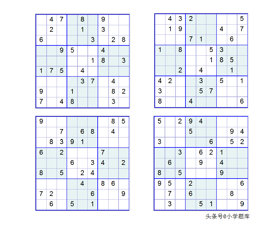 入门班数独7，九宫数独练习和方法（100道）