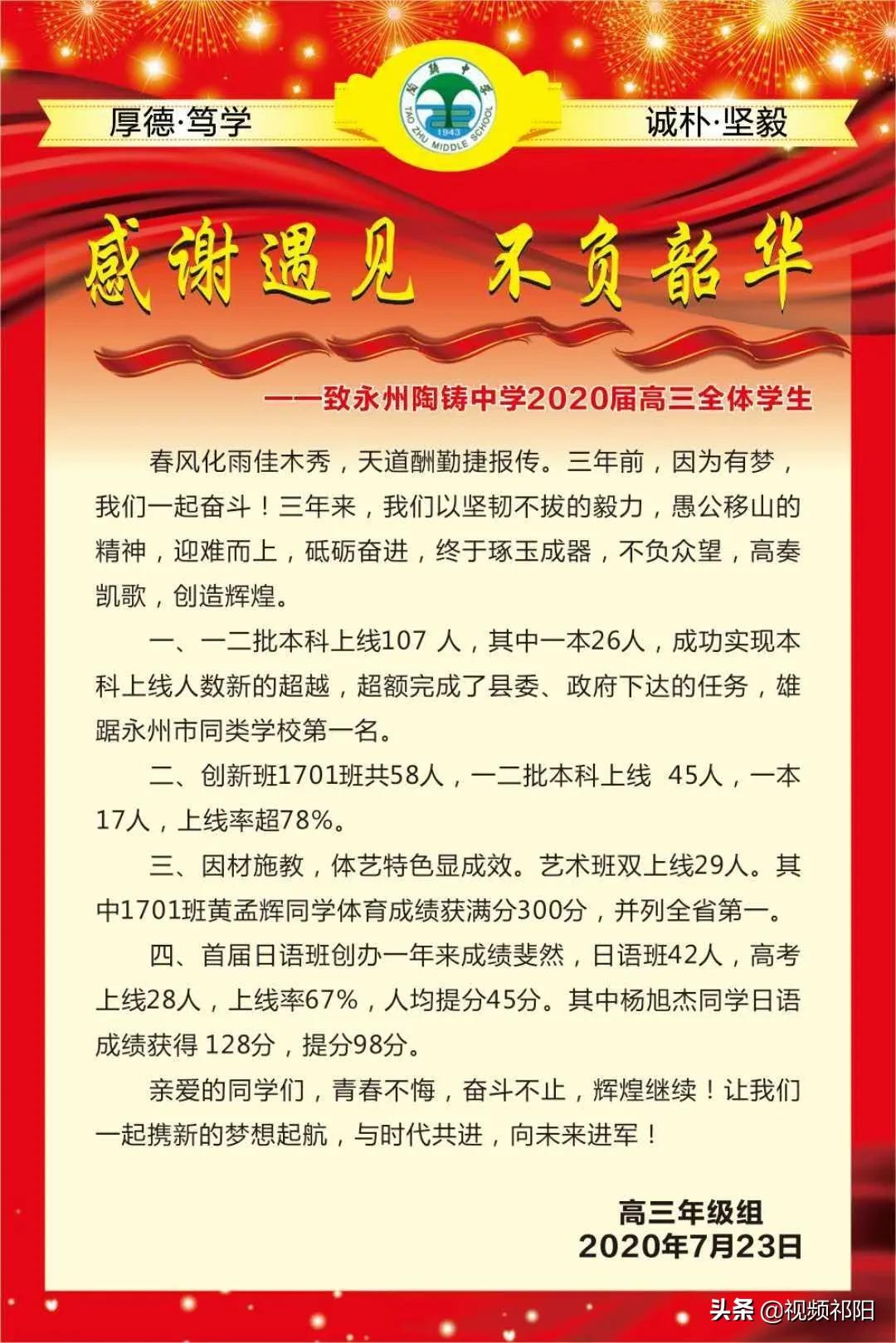 2020年祁阳县高考成绩汇总（更新）