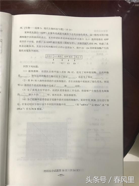 2018高考吉林卷理科综合真题及答案参考（全国卷II理综图文版）