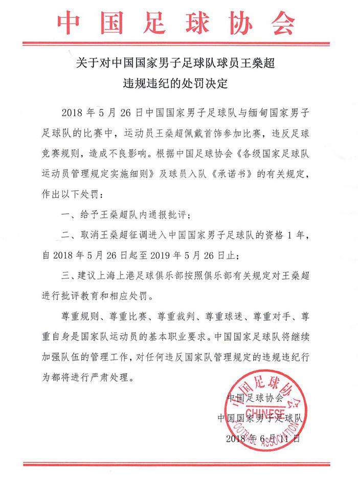 为什么足球比赛不让带项链(佩戴首饰造不良影响！足协：取消王燊超国脚资格1年 批评教育)