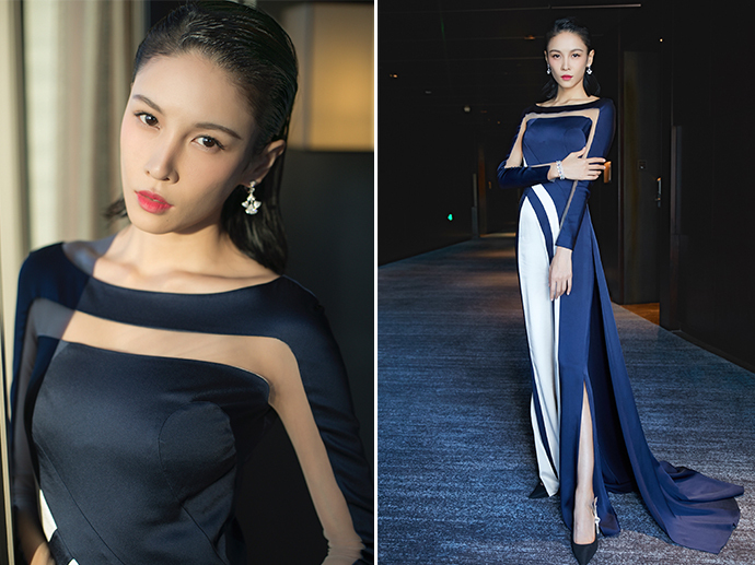 张蓝心太会穿蓝色了，衬衫配亮片裤，不靠大高个也能美得惊艳