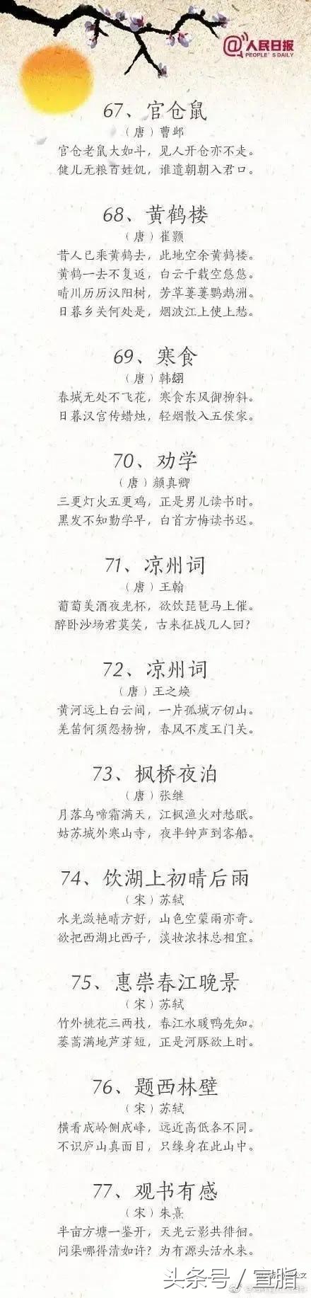 适合带着小朋友朗读的100首古诗，你能每天坚持念给孩子听吗？