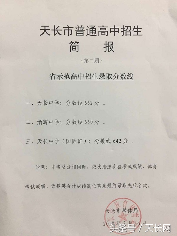 速看，天长各高中学校录取分数线发布啦！