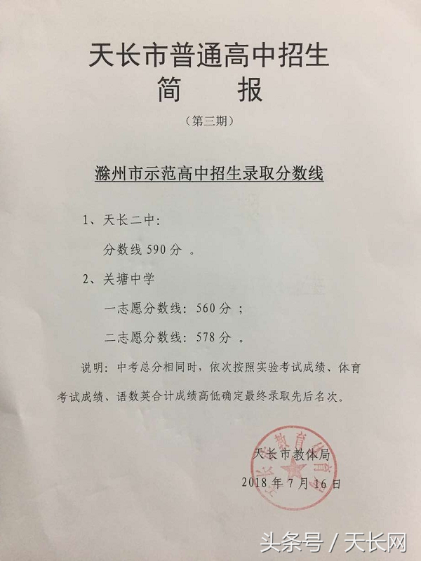速看，天长各高中学校录取分数线发布啦！