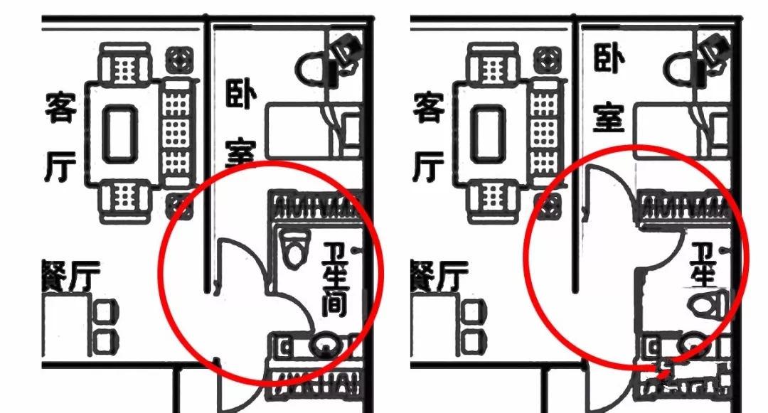 卫生间门正对着餐厅怎么改？教你改变各种尴尬卫生间对门户型
