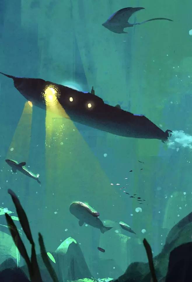 《海底两万里》插画鹦鹉螺号是一艘智慧的潜艇.