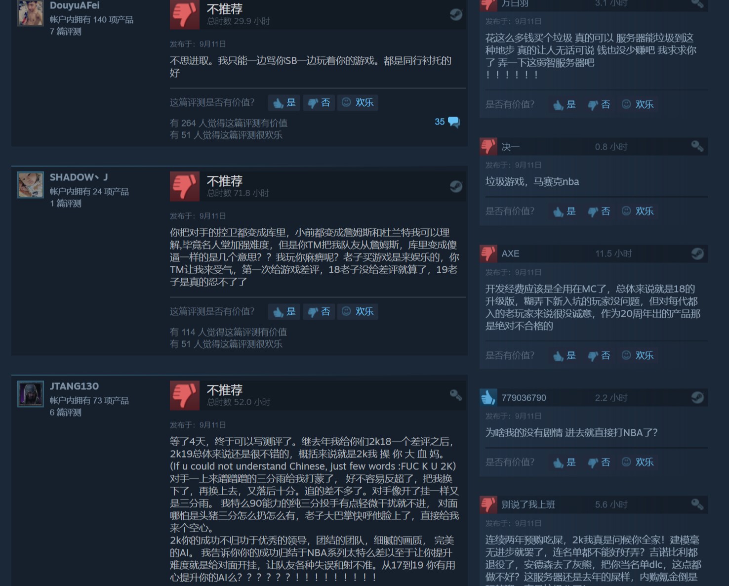 最强nba闪退为什么(《NBA 2K19》Steam首发当天“多半差评” 好评率仅39%)