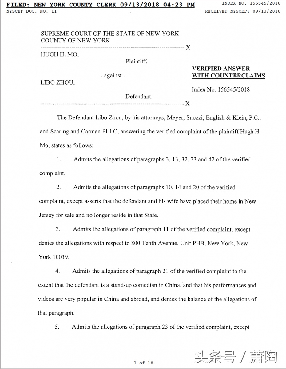 周立波反诉莫虎 求偿超过两亿人民币 听听美国华人律师怎么说