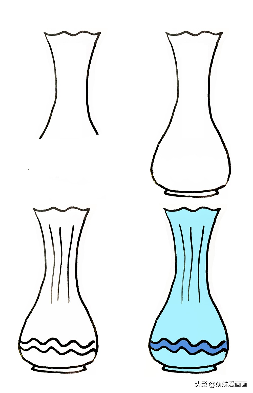 漂亮的花瓶簡筆畫大全|不同造型和紋樣的花瓶,小朋友一學就會