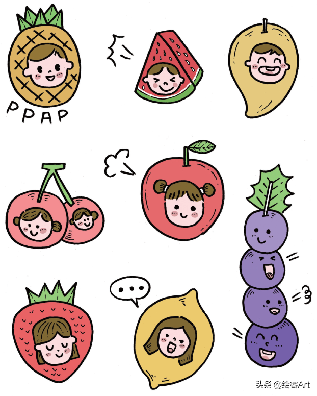 超可爱的头像涂鸦简笔画,手账素材都有啦