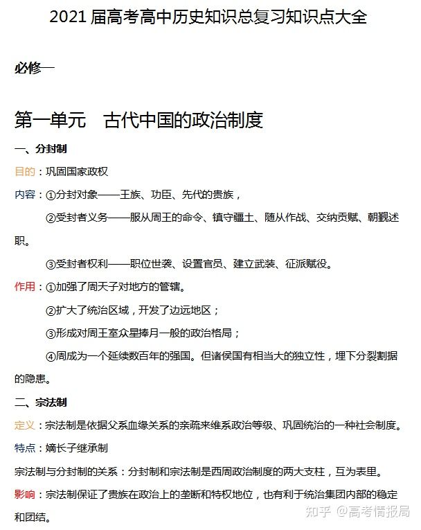 高考历史总复习知识点大全！纯干货！考生必看