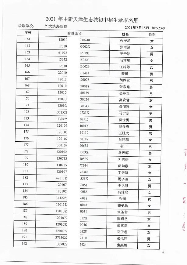 2021年天津“生态城”4所学校7年级录取名单公布！有你的名字吗？