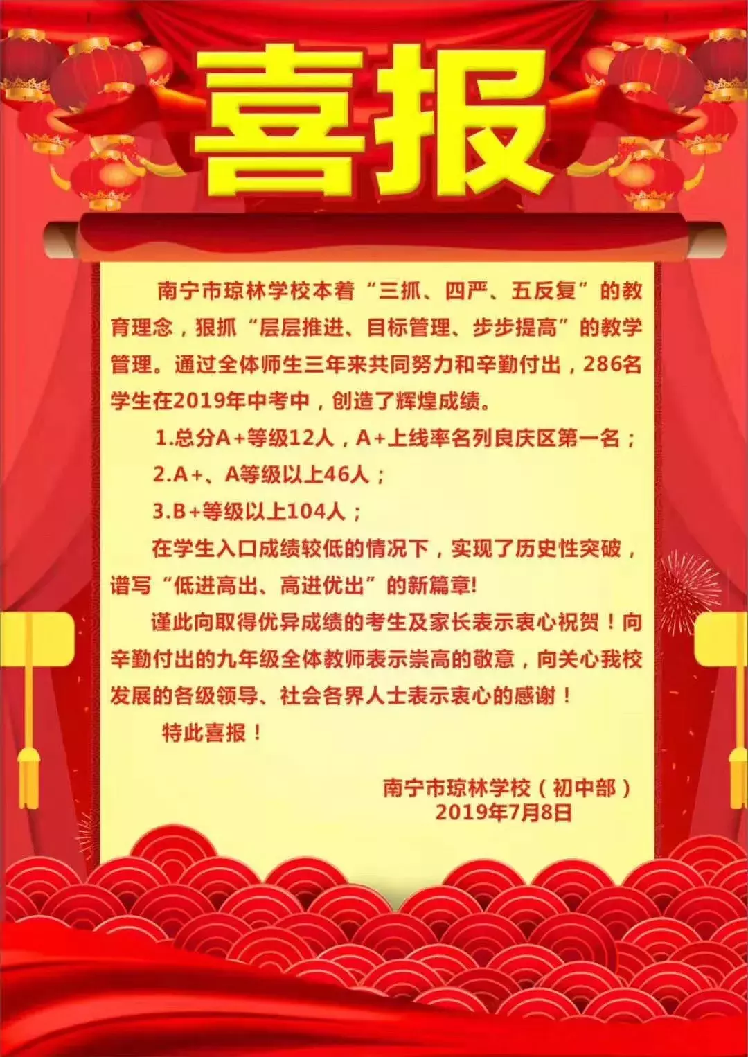 2019年南宁中考98人全A+,各初中名校发布喜报,你觉得哪家强?