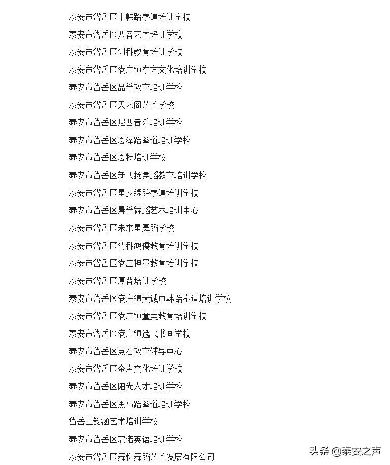 61家培训机构不合格！岱岳区公布最新校外培训机构黑白名单！