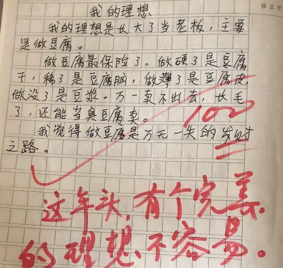 小学生作文《我的理想》获满分，老师评语亮了：注意你的同桌