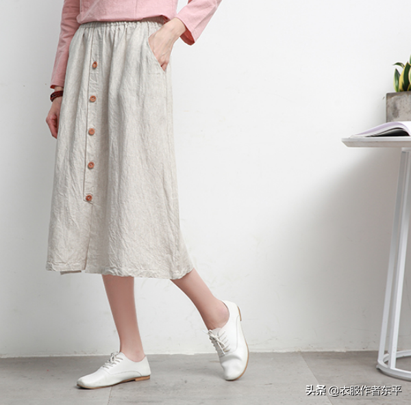 文艺范的松紧腰棉麻半裙，非常简单。小白也可以一试。附裁剪图