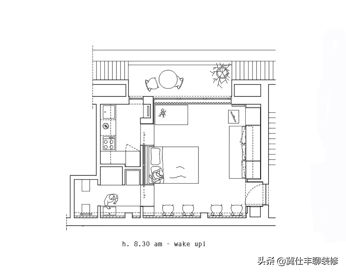 28㎡小宅，四张平面图，展示业主从早到晚的生活