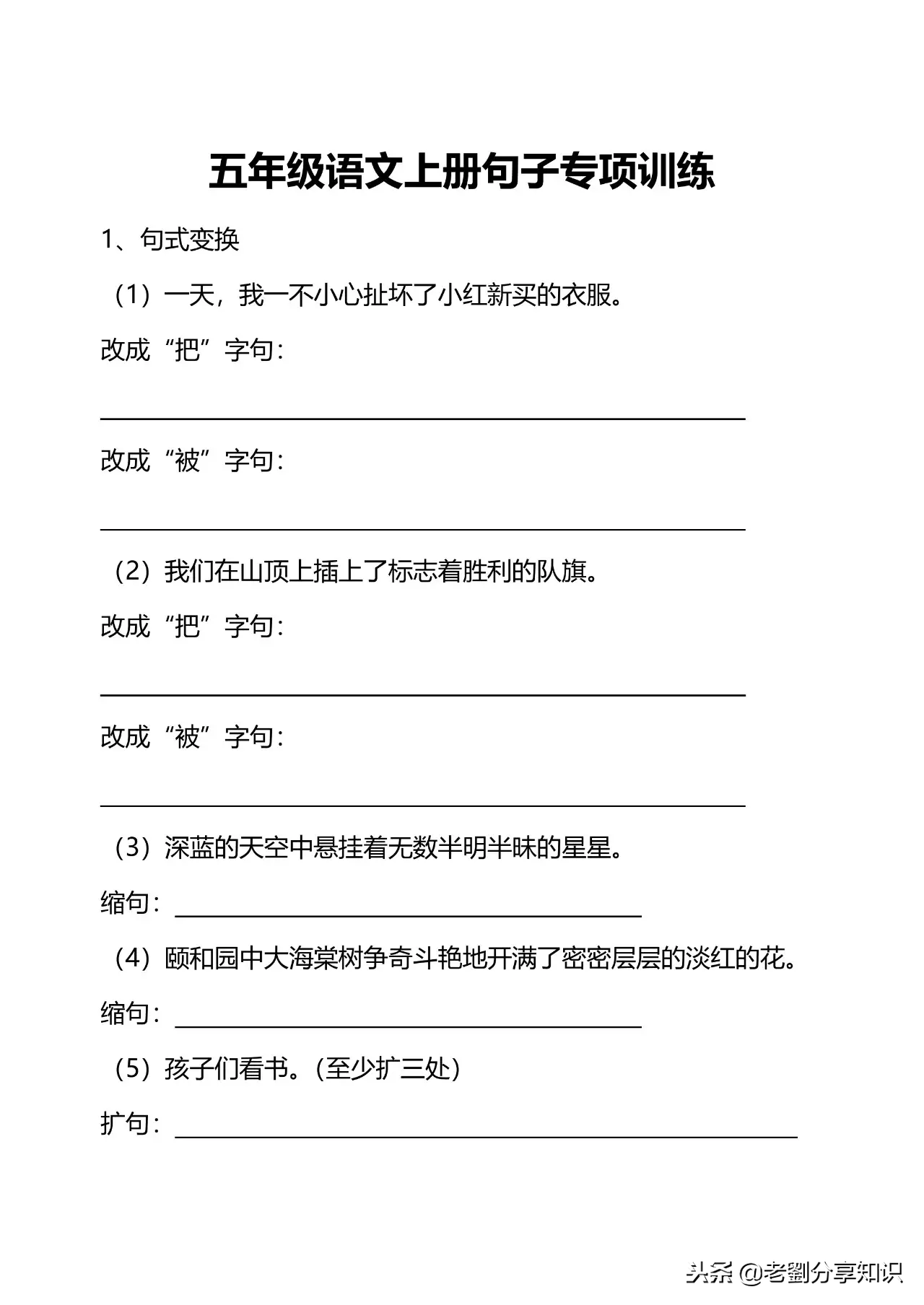 小学语文句子专项训练：常见句式变换与病句修改练习题