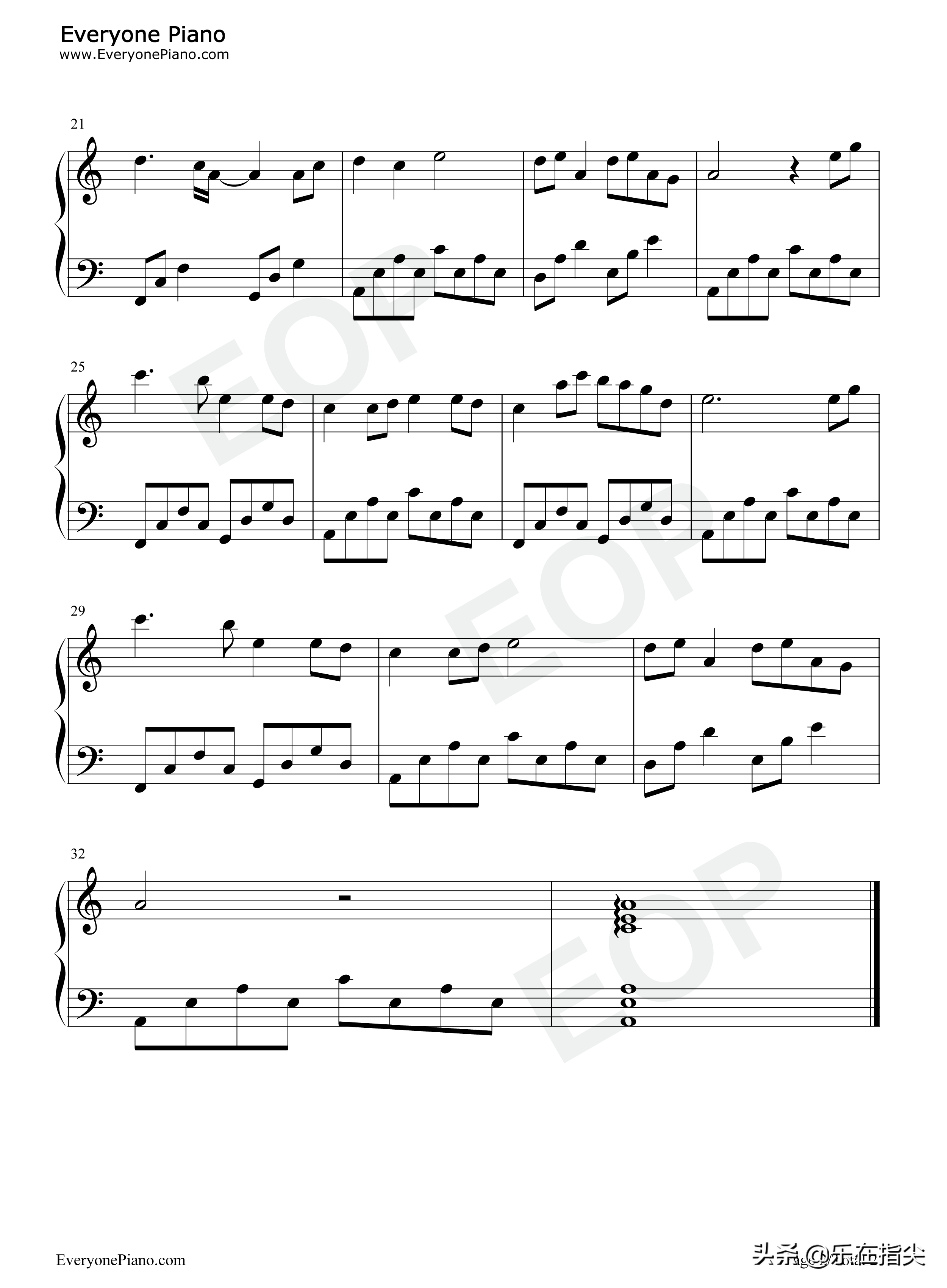 大鱼-c调简单版-简谱五线谱钢琴谱电子琴谱