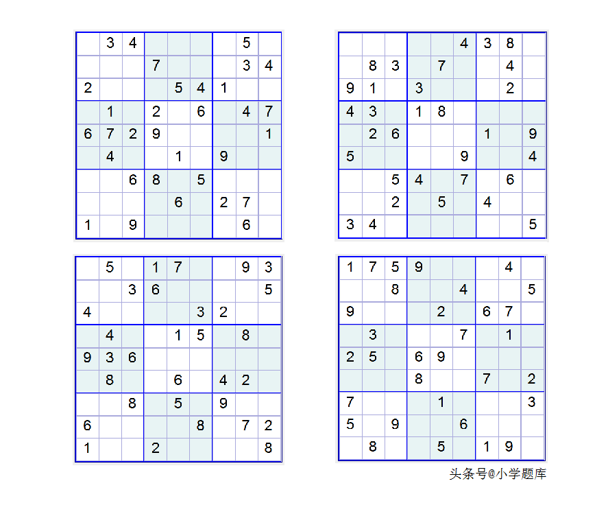 入门班数独7，九宫数独练习和方法（100道）