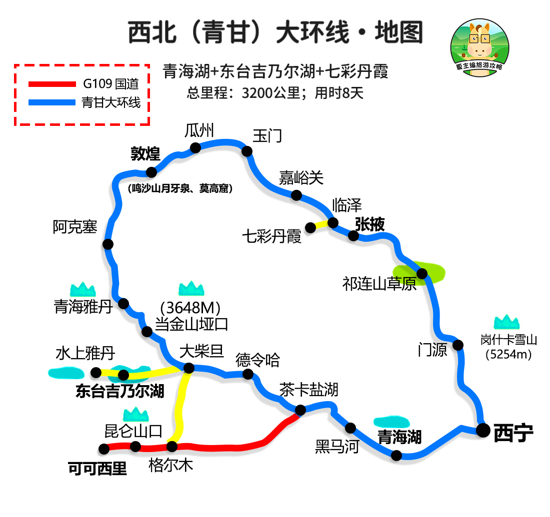 青甘大环线6日路书：青海湖+东台吉乃尔湖+敦煌+张掖+祁连